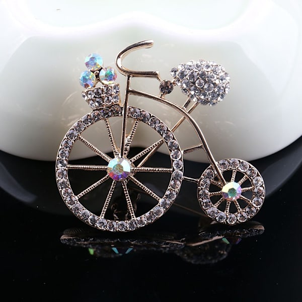 Retro Klar Krystal Cykel Brosche i Guld