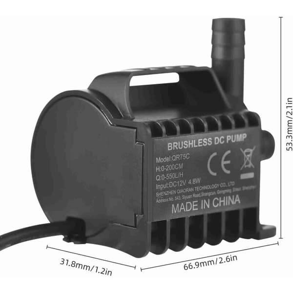 Mini pump 12V QR75C 550L/H 2m DC akvarium/damm