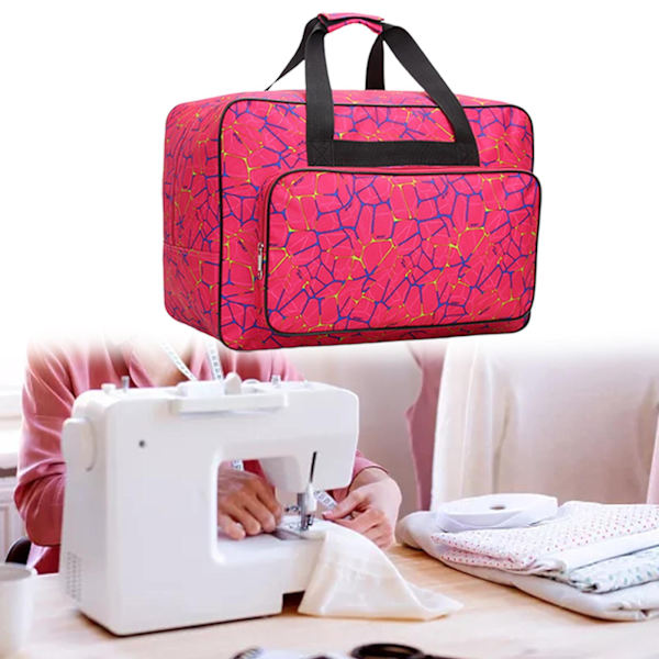 Syväsömmelmaskin Väska, Universell Canvas Tote Väska, Bärbar Vadderad Förvaringsdammskydd med Syväsömmelmaskin Fickan(ros Röd)