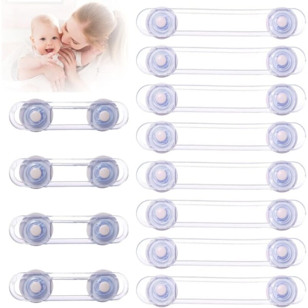 Bebe säkerhetsdörrblock, 12 stycken transparent barnsäkerhet för dörr och låda, säkerhetsskåp för baby utan borrning för garderob, kylskåp, toalett o