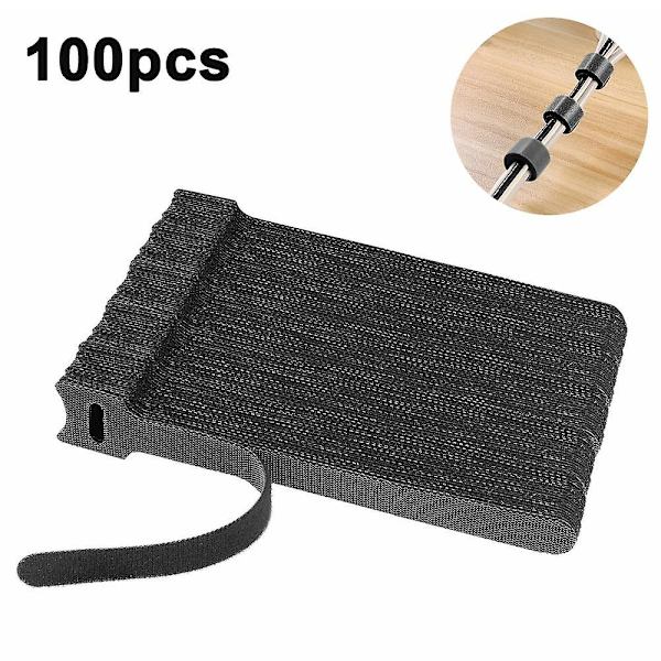 100 stk borrelås kabelbindere, lednings- og kabeloppbevaring, faste selvklebende stropper, gjenbrukbare (svart 12*100mm)