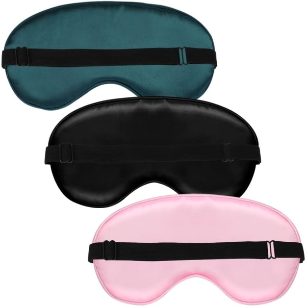 3 Piece Sleep Mask Set, (Black Pink Dark Green) Breathable Silk Cotton Night Mask Blackout Eye Mask with Adjustable Strap for Office Airplane Travel