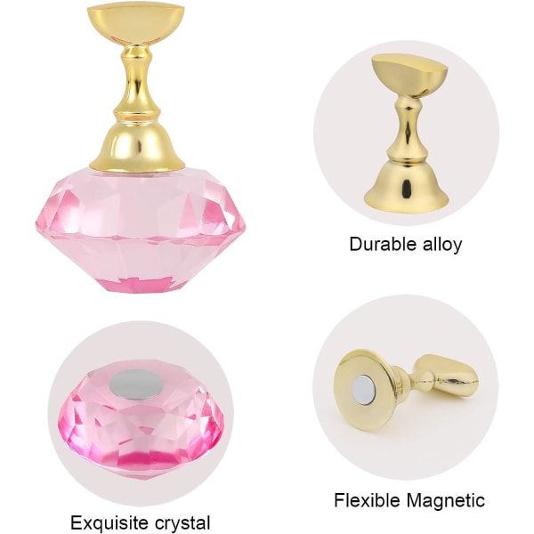 Nail art display stativ (rosa) med magnetisk stativ og krystallbase