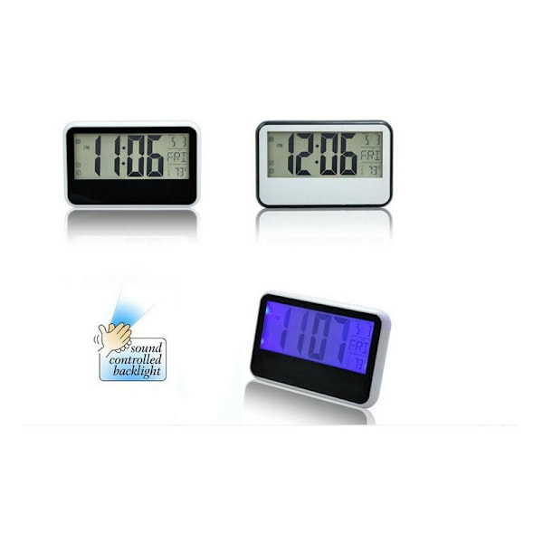 Stor Tyst LCD Väggklocka med Temperatur- och Luftfuktighetsdisplay, Klocka med Veckodag och Datum, Digital Väggklocka för Hemmakontor
