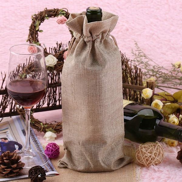 (Beige) 12 stk, Størrelse: 15*35 cm, Vinflaskepose Julegavepose Vinflaskestopper Borddekorasjon for bryllup bursdagsfeiring