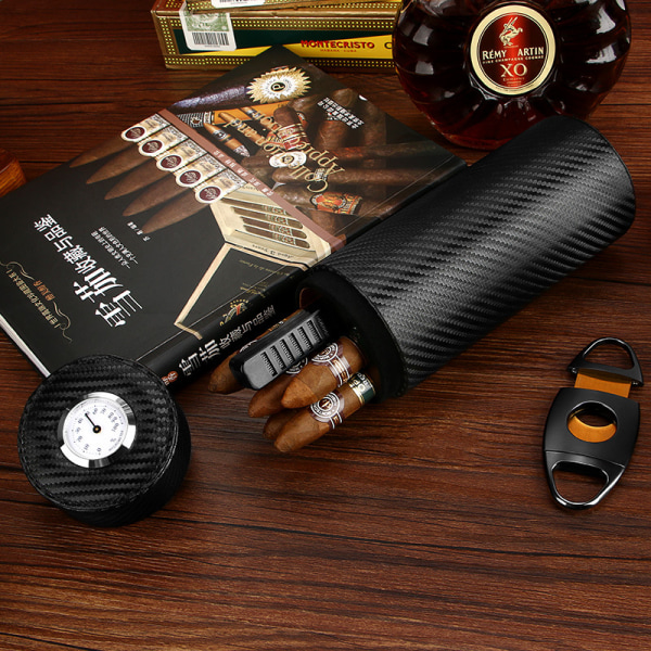 Cigar Humidor Jar, Läder Cigar Jar Bärbar för 7-10 Cigarrer (Svart)