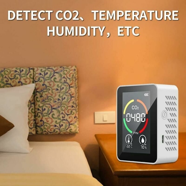 CO2 Monitor detektor, CO2 CO2 DIOXID LUFTKVALITET, Temperatur- og fugtighedsdetektor (hvid) 963cm