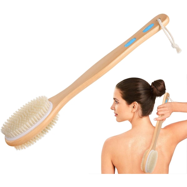 Shower Brush, Body Brush with Soft and Stiff Bristles, for Brushing Wet or Dry Exfoliating Skin and Gentle Scrubbing, Particularly Long Handle Cleans