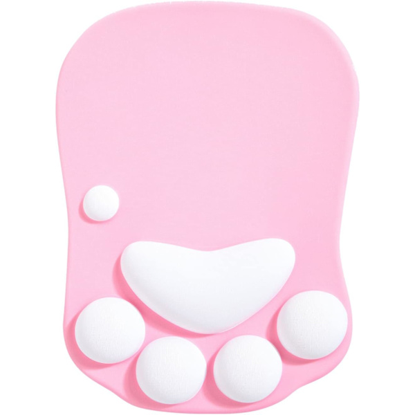 Musemåtte med kattepote, ergonomisk musemåtte, musemåtte med håndledsstøtte, velegnet til hjem/kontor/spil, musemåtte i pink og hvid