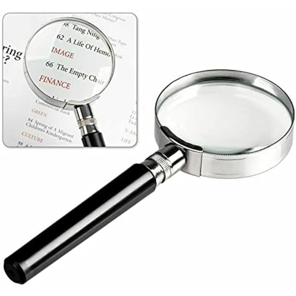 10x Handhållen förstoringsglas med handtag, hjälpmedel för svagsynta, hög förstoring för läsning, seniorer, kartor, inspektion, hantverkshobby (60 mm)