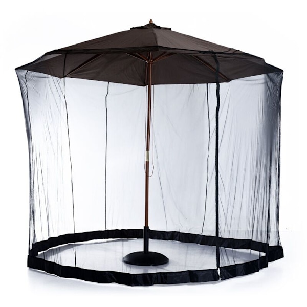 Myggenet diameter 3m x højde 2.3m, cylindrisk myggenet til parasol med lynlås og sort ballast