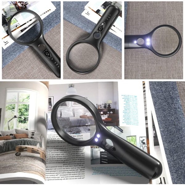 Lukulasin suurennuslasi, 3x 45x LIGHT LAGUE 3 LEDillä, korkea selkeys ja valoisa suurennuslasi, vanhusten lukemiseen, lasten vapaa-aikaan, havainnointiin