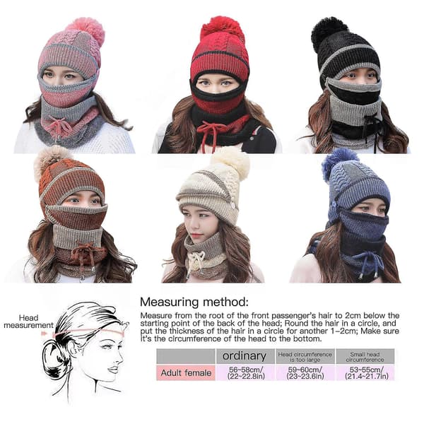 Mössa Kvinna Vinter Varma Ullmössa Varma Söt Kvinna Mössa Tredelad Öronskydd Stickad Mössa(beige)