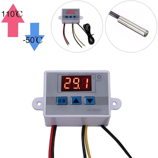 XH-W3002 LED digital temperaturkontrollmodul, digital termostatbrytare med vattentät sond, programmerbar kyltermostat (110V-220V 1500W