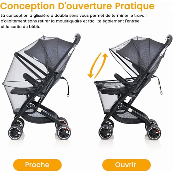 Universal Stroller Myggnett med Glidelås, Pustende Insektbeskyttelse for Barnevogn, Krybbe og Vugge, 3D PVC Fint og Motstandsdyktig Mesh Stoff, Veske Inkludert