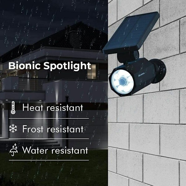 Bionic Spotlight Deluxe LED aurinkolamput SOLAR ENERVICE LIIKETUNNISTIMELLA 25 JALKA ulkokäyttöön vedenkestävä valaistus ulkotiloihin (musta) koko