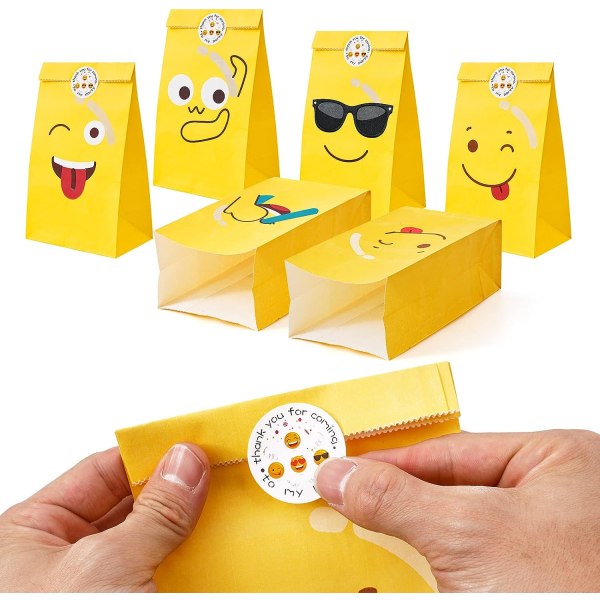 24 kpl Emoji-karkkilaukku, paperilahjapussi, jossa 24 tarraa, pieni bi