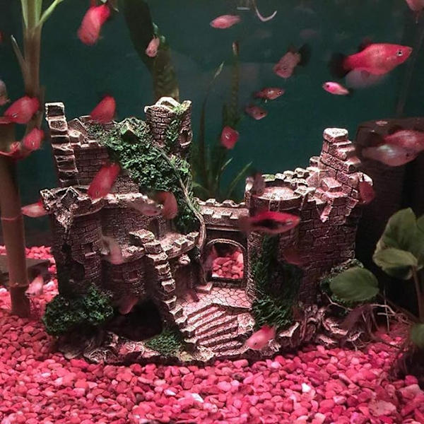 Resin Akvarie Dekoration - Slot Fisk Skjul - Realistiske Detaljer - Akvarie Tilbehør