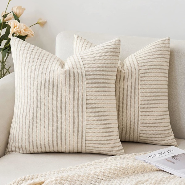 Khaki og beige lappeteppe putetrekk 45*45cm, stripete dekorative moderne aksent putetrekk for sofa sofa soverom