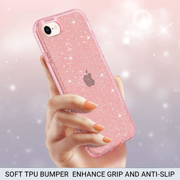 iPhone SE 2022 Glitter -kotelo, iPhone 8/7 läpinäkyvä kotelo pehmeä TPU-puskuri suojaava iskunkestävä naarmuuntumaton suojus Apple iPhone SE 2020/iPhone 8/