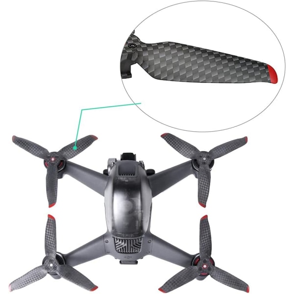 2 paria hiilikuitu potkurin lapaa DJI FPV -lennokkia varten - Nopeasti irrotettavat potkurit - Hiljaiset potkurit - 4-lapainen potkuri - Lennokin potkuri