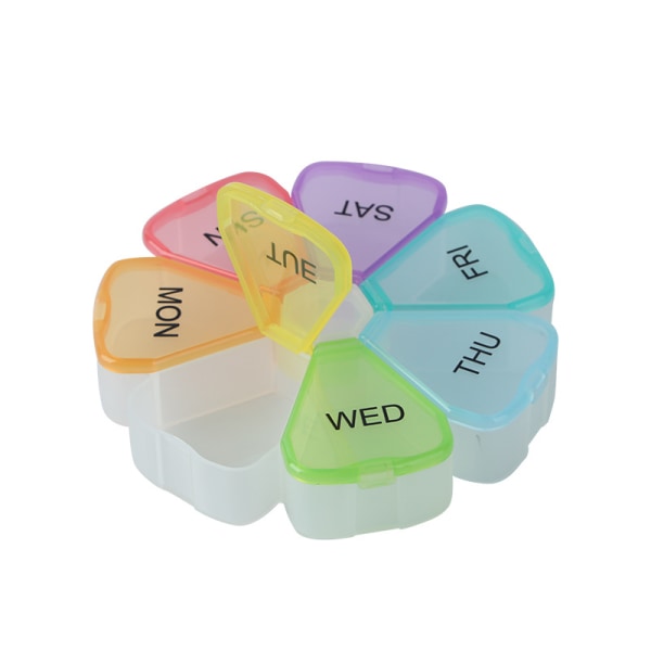 Portable Weekly Medicine Box Sorter (Blomst) - Enkel å åpne 7-dagers høykvalitets medisinboks - Reisemedisinboks med trykklås-design -
