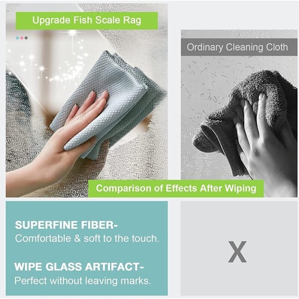 (Tilfældig farve) Mikrofiber klude Rengøring 10 klude rengøring i fiskeskæl 40x30cm, genanvendeligt økologisk håndklæde til rengøring af bilruder i gre