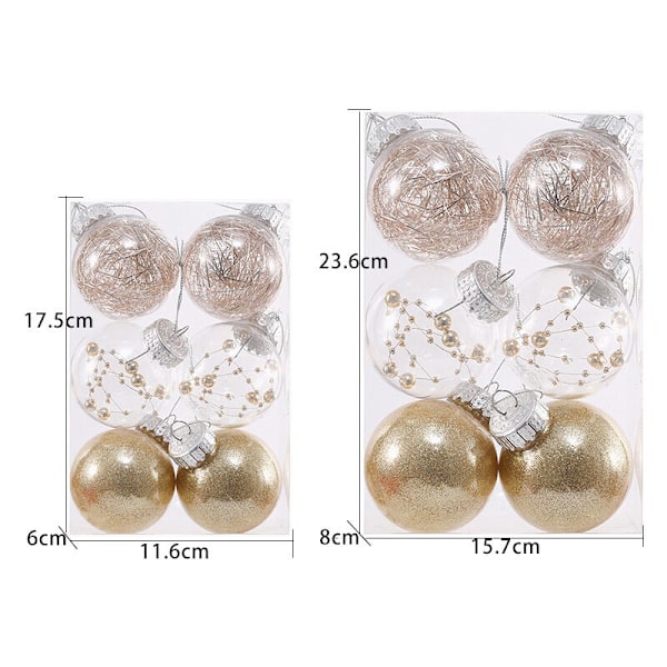 Elastiska julkulor som tål fall från 6 cm, 6 transparenta kulor i ask, julgranskulehängen, juldekorationer