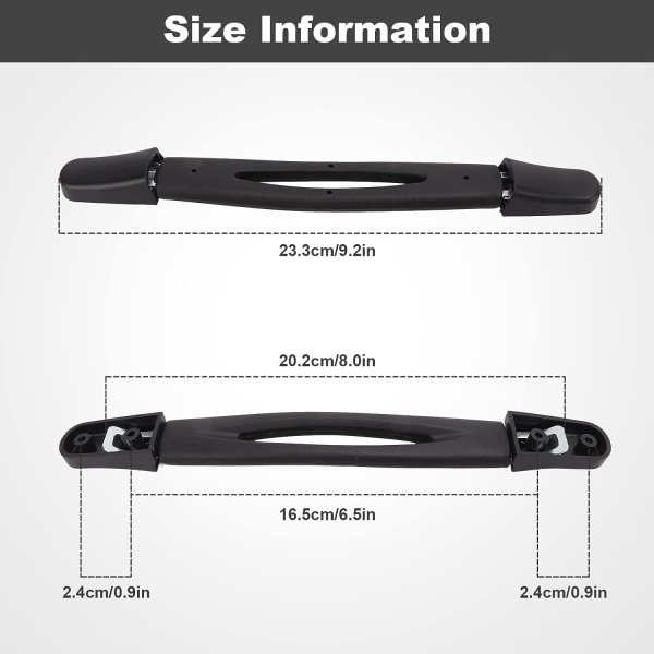 2 stk. bagagehåndtag, 23,1 cm plastikhåndtag med 2 beslag, udskiftningsplastikhåndtag, reservehåndtag til kuffert, bagage, bagagedele