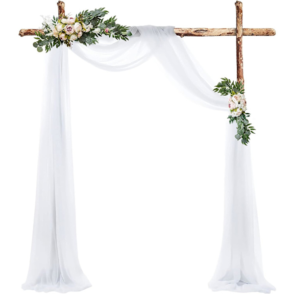 Vit tyllgardin, 75 x 600 cm bröllopsbåge hängande, vit chiffongdraperityg, för bröllopsdekoration, ceremoni, fest, bakgrund, gasvävsgardin