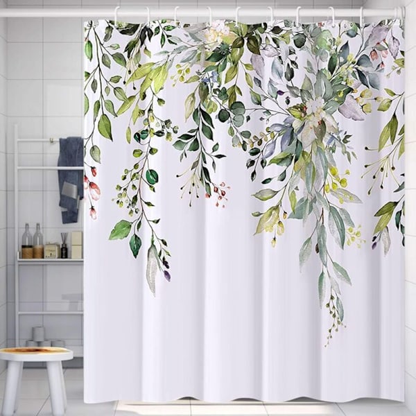 Blomstret bruseforhæng med 12 kroge, vandtætte polysilicone bruseforhæng, maskinvaskbare, hurtigtørrende, 180x180cm til badekar eller badeværelse (Grøn)