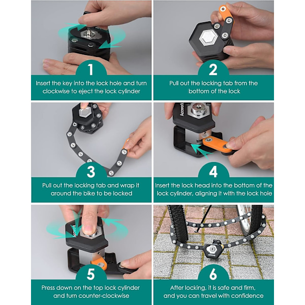 Cykellås, Høj Sikkerhed Foldbar Tyverisikret Lås, Elektrisk Cykellås med Beslag og 3 Nøgler til Mountainbikes, Cykler, Scootere, osv.