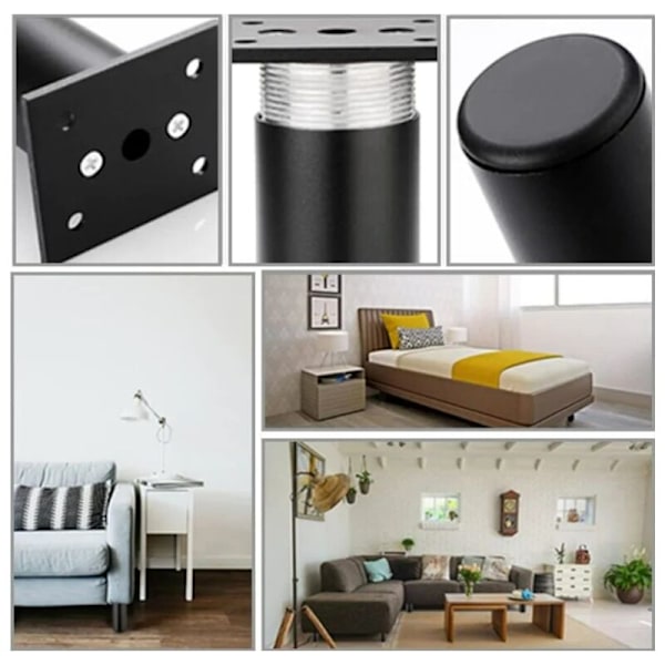 (Svart) 4 matta möbelfötter, 80 mm aluminium, TV-möbelfötter, lämpliga för soffbord, skåpsstöd