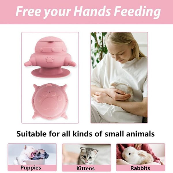 1 stk. feeder til hvalpe, pink, bionisk silikone mælkeskål til kæledyr med 4 nipler og sugekop, silikoneflaske til killinger, hvalpe, amning