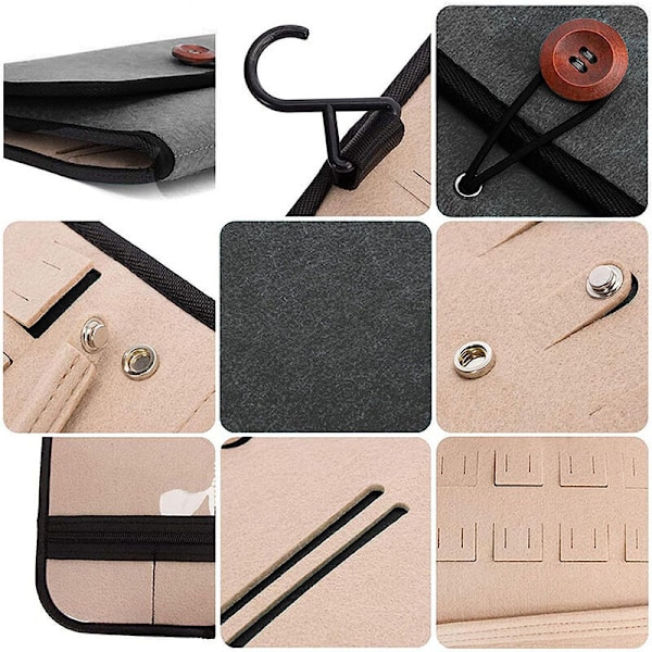 Smykkerulle til opbevaring, 26 x 20 cm, Foldbar makeup-taske i ruskind med krog, Smykketaske til halskæde, øreringe, ringe, armbånd (Stor kapacitet, let)