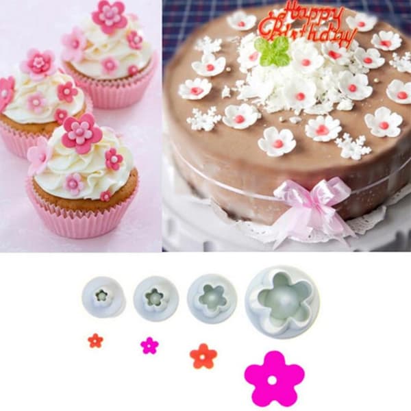 (12 stk. 4 designs) Cookie Cutter Silikon Bage, 12 stk. Sæt Candy Form, Silikon Månekage Form, Pink Cherry Blossom Press til Hjemmelavede Cookies,