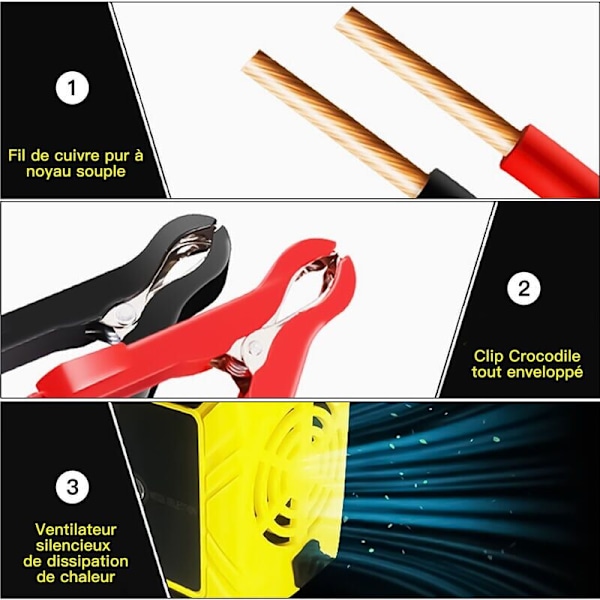 Bilbatterioplader - 12V/6A Smart Batterioplader, LCD-display, Batterioplader Vedligeholder, Sort/Gul