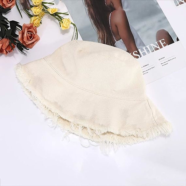 Dam solhatt sommar casual bredbrättad bomulls fiskehatt strand semester reseaccessoar (beige)