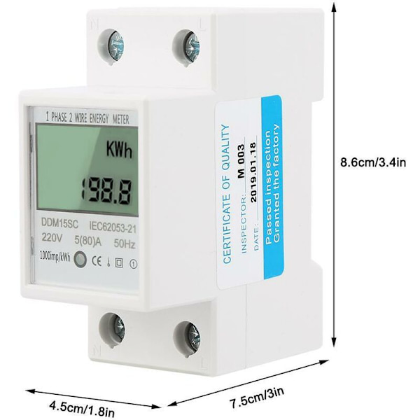 Enfas LCD Digital Display Energimätare 5-80A 220V 50Hz KWh Energiförbrukningsmätare DDM15SC