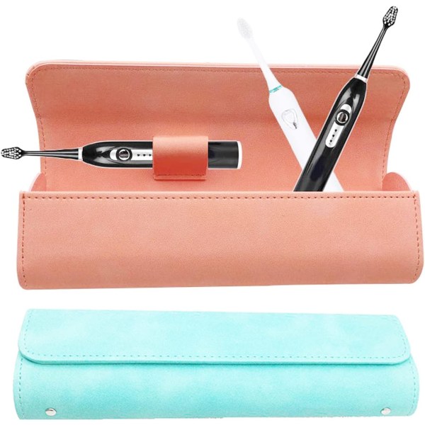 (Blå og rosa) Tannbørsteholder, vanntett bærbar reiseveske i syntetisk skinn, egnet for elektriske tannbørster og tannkrem