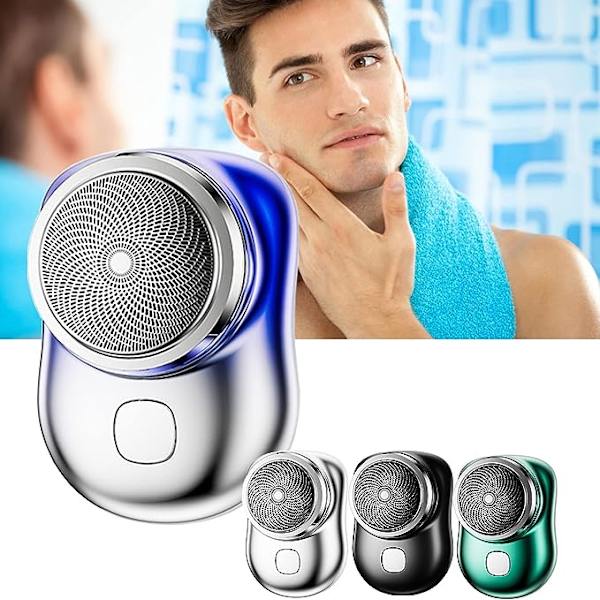 Mini-sähköparranajokone, kannettava sähköparranajokone (hopea), miesten sähköparranajokone, taskuun mahtuva kannettava parranajokone, USB-ladattava parranajokone, helppokäyttöinen yhdellä napsautuksella, sopii