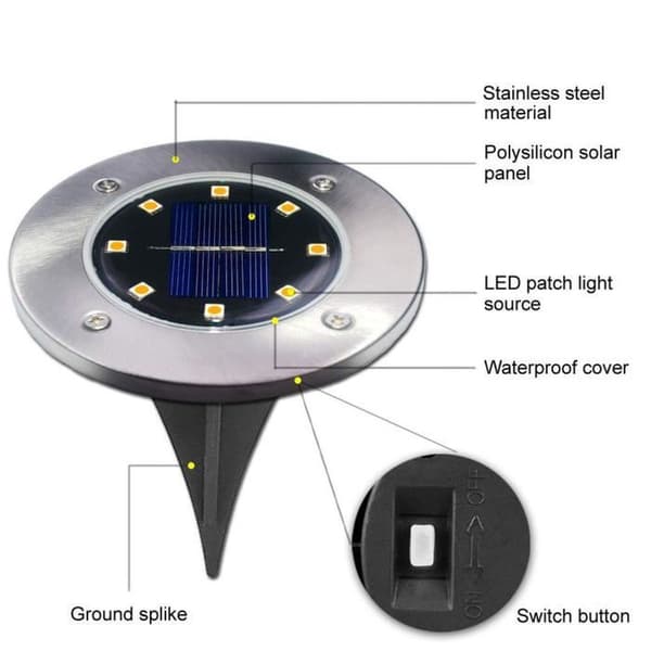 4PCS(4 hvite LED-lys) - Solbakkelys 8 Utendørs Vanntett IP65 Solcelle Stilys LED Vanntett Utendørs Belysning Projecte