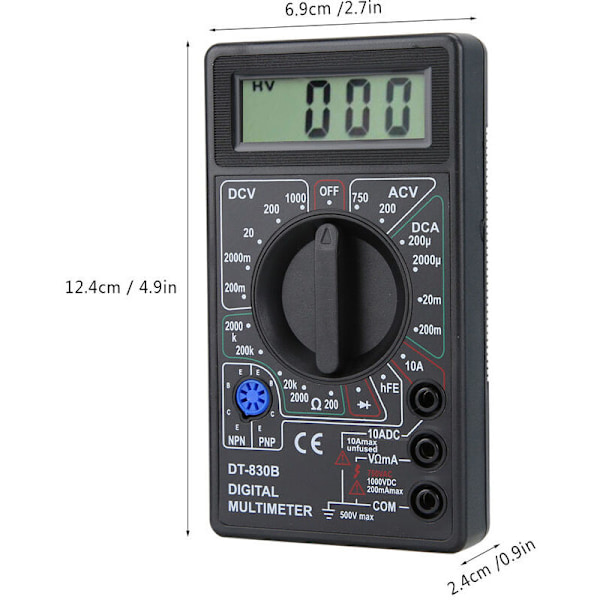 Digitalt Multimeter, DT-830B Multifunktionelt Bærbart LCD Digitalt Multimeter, Amperemeter Volt Ohm Tester Voltmeter Ohmmeter Meter