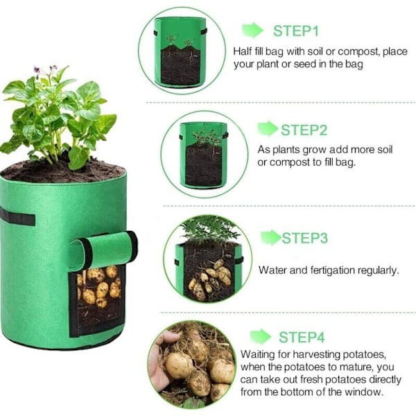 Geotextil Planteringspåse, 4 Potatisplanteringspåsar (2 stycken 38 liter, 2 stycken 26 liter), Potatiskruka med Fönster, för Plantering av Potatis, Tomater