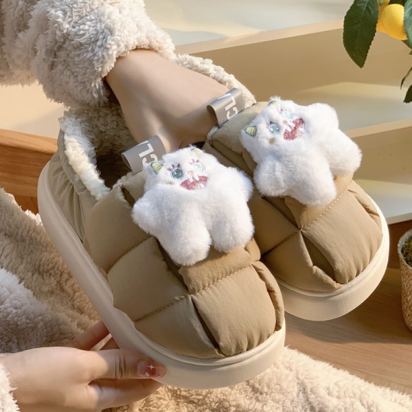 Elf Shoes tilbyr optisk varme kvinners fluffy bomullsslippers, hjemmekamp, ensfarget ID-bilde, enkle vanntette sko 24,5 cm