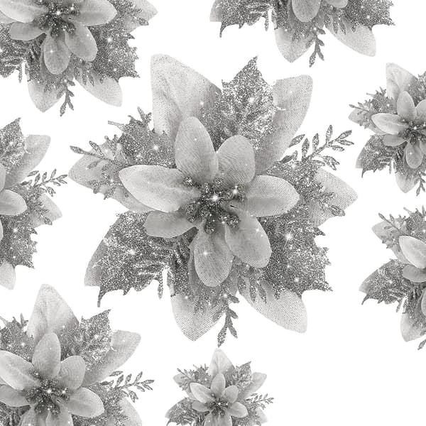 10 Stykker Juleblomster i Juletreet, Glitrende Poinsettia, Julepynt, Julepynt til Juletreet