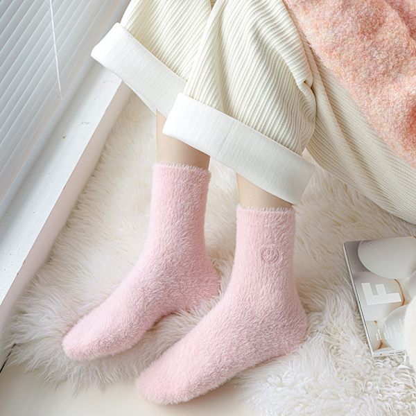 5 par rosa smiley dam vintertjockade strumpor plus sammet varma sova strumpor plysch mid-calf golv strumpor