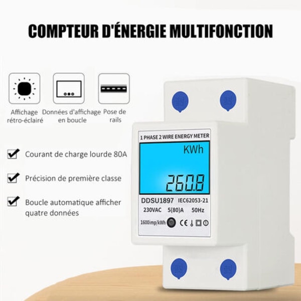 Engelska elmätare av järnvägstyp hushåll enfas elmätare 220V wattimmetermätare multifunktions digital display multidisplay 80A