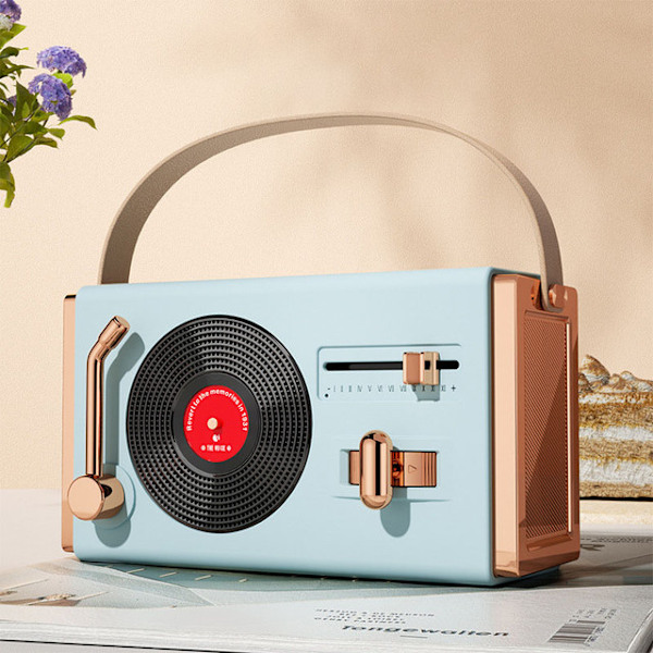 Portabel högtalare Retro design Kraftfull bas Effekt Stödjer USB-minneskort 1200mAh batteri Blå