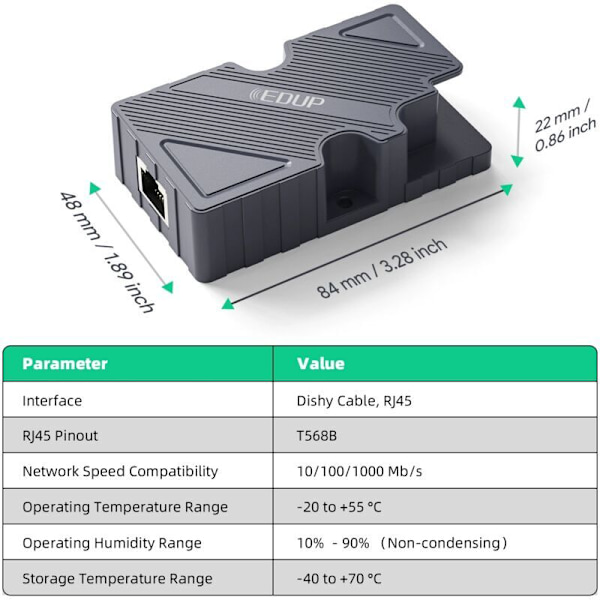 EDUP Starlink Dishy til RJ45 Adapter, Starlink Ethernet Connector – Starlink Dishy V2 til PoE Injector